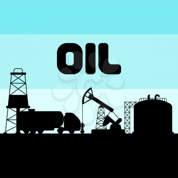 Illustration of oil production. Industrial and business landscape background.