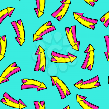 Seamless pattern with cartoon decorative arrows. Urban colorful teenage creative background. Fashion symbol in modern comic style.
