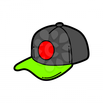 Illustration of cartoon baseball cap. Urban colorful teenage creative image. Fashion symbol in modern comic style.