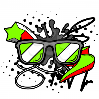 Illustration with cartoon sunglasses. Urban colorful teenage creative image. Fashion symbol in modern comic style.