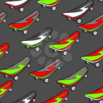 Seamless pattern with cartoon skateboard. Urban colorful teenage creative background. Fashion symbol in modern comic style.