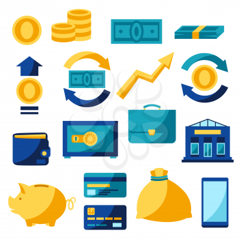 Set of banking and money icons. Business illustration with finance items.