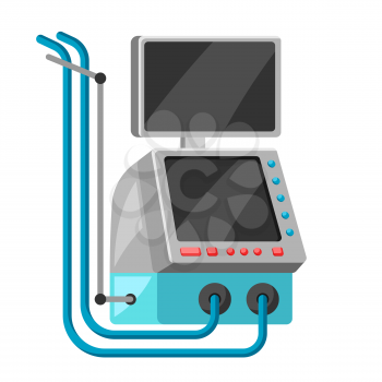 Illustration of artificial lung maintenance apparatus. Emergency and paramedic service tool. Breathing medical equipment.