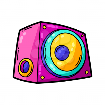 Illustration of cartoon musical subwoofer. Music party colorful teenage creative image. Fashion symbol in modern comic style.