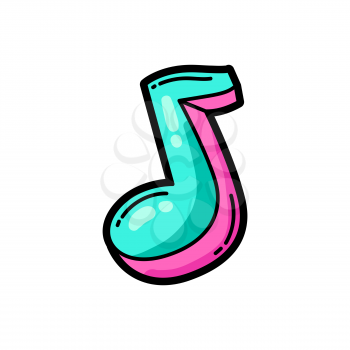 Illustration of cartoon musical note. Music party colorful teenage creative image. Fashion symbol in modern comic style.