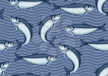 Seamless pattern with herring fish. Pacific sardine. Seafood background.
