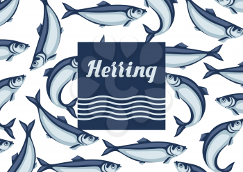 Background with herring fish. Pacific sardine. Seafood illustration.