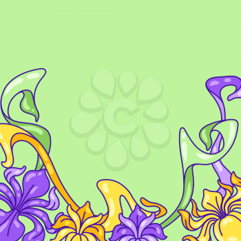 Background with iris flowers. Art Nouveau vintage style. Natural decorative plants.