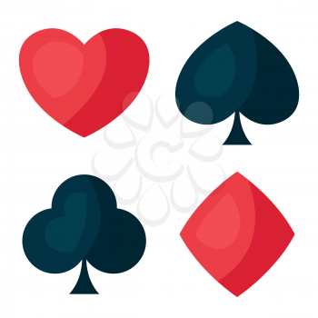 Set of four playing cards symbols. On-board game or gambling for casino.