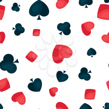 Seamless pattern with four playing cards symbols. On-board game or gambling for casino.
