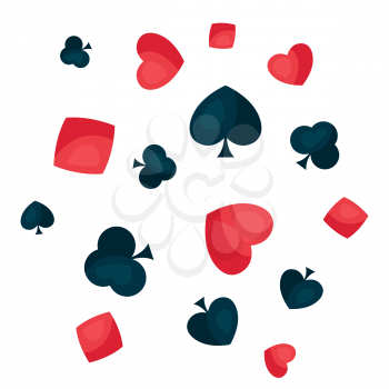 Background with four playing cards symbols. On-board game or gambling for casino.