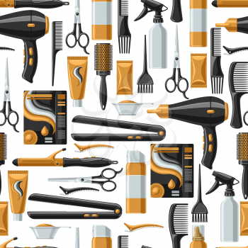 Barbershop seamless pattern with professional hairdressing tools. Haircutting salon background.