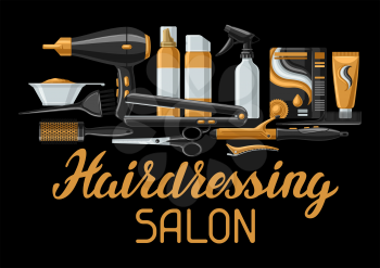 Barbershop banner with professional hairdressing tools. Haircutting salon background.