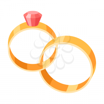 Illustration of wedding bride and groom rings. Marriage romantic items.