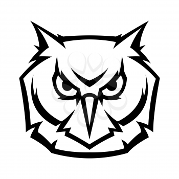 Mascot stylized owl head. Illustration or icon of wild bird.