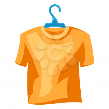 Illustration of t-shirt on hanger. Icon or image for laundry service.
