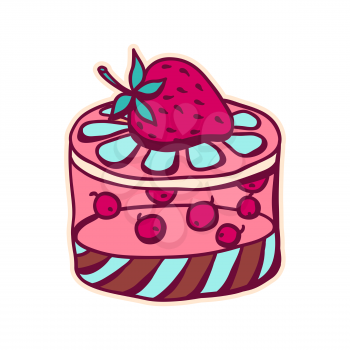Illustration of sweet cake. Stylized dessert for pastry shops and cafes.