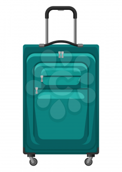 Illustration of travel textile suitcase with wheels. Icon or image for tourism and shops.
