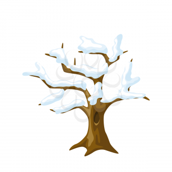 Winter tree with snow on branches. Seasonal nature illustration.