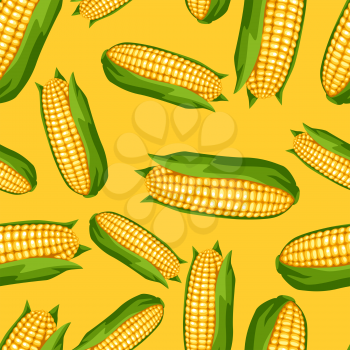 Seamless pattern with sweet golden ripe corn. Agricultural farm illustration. Background of vegetables.