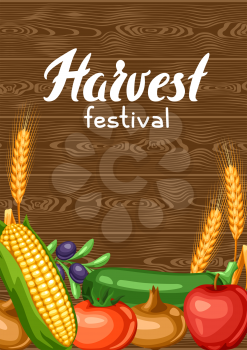 Harvest festival background with fruits and vegetables. Autumn seasonal illustration.