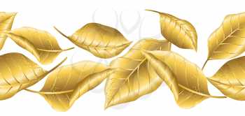 Seamless floral pattern with gold autumn foliage. Falling golden leaves.
