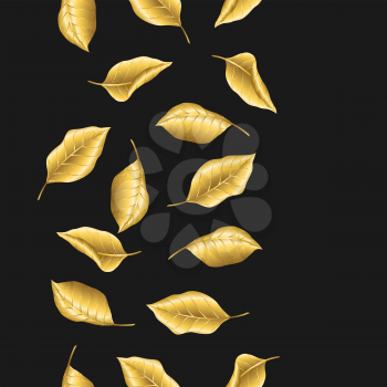 Seamless floral pattern with gold autumn foliage. Falling golden leaves.
