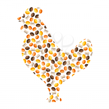 Background with chicken dry food for cats or dogs. Illustration of animal feed.