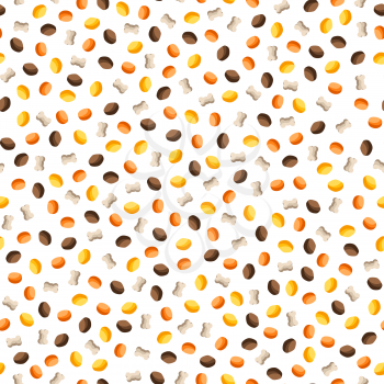 Seamless pattern with dry food for cats or dogs. Background of animal feed.