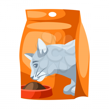 Illustration of cat food packaging. Animal feed.