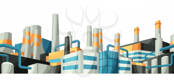Seamless pattern with factories or industrial buildings. Urban manufactory landscape of constructions.