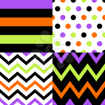 Set of geometric patterns in colors of Happy Halloween. Background for holiday and party.