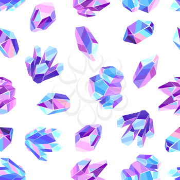 Seamless pattern with crystals and minerals. Decorative illustration of precious stones.