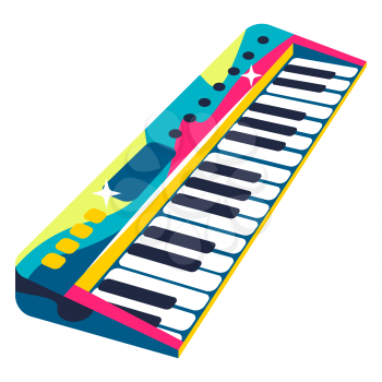 Illustration of musical electric synthesizer. Music party or rock concert creative image.