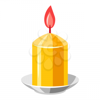 Illustration of burning yellow candle. Merry Christmas or Happy New Year decoration.