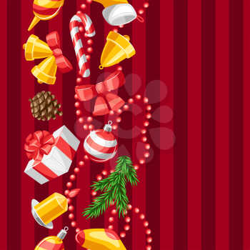 Merry Christmas seamless pattern. Holiday background with decorations.