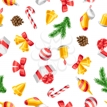 Merry Christmas seamless pattern. Holiday background with decorations.