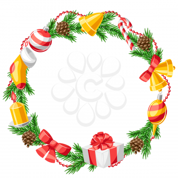 Merry Christmas decorative wreath. Holiday illustration or invitation.
