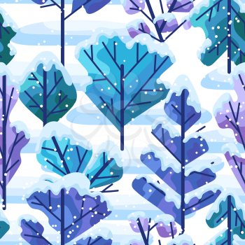 Winter seamless pattern with trees. Natural stylized illustration of forest.