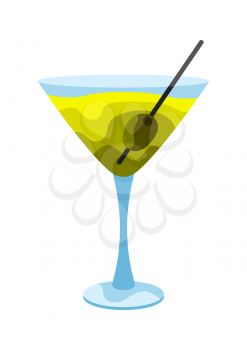 Martini cocktail illustration. Stylized image of alcoholic beverage.