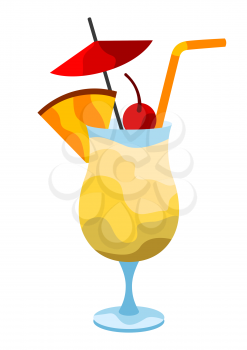 Pina Colada cocktail illustration. Stylized image of alcoholic beverage.
