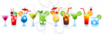 Alcohol cocktails icon set. Stylized image of alcoholic beverages and drinks.