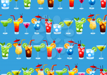 Alcohol cocktails seamless pattern. Stylized image of alcoholic beverages and drinks.