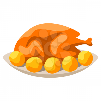 Happy Thanksgiving illustration of turkey. Autumn seasonal holiday food.
