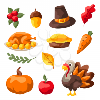 Set of Happy Thanksgiving Day items. Holiday objects and icons.