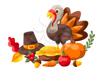 Happy Thanksgiving Day illustration. Design with holiday objects.