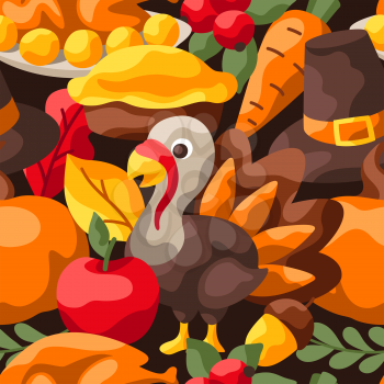 Happy Thanksgiving Day seamless pattern. Background with holiday objects.