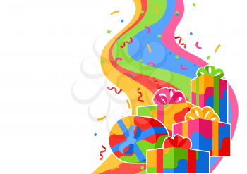 Background with gift boxes. Colorful presents for celebration, discounts or promotions.