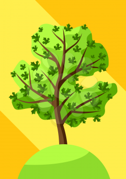 Summer tree with green leaves. Natural seasonal decorative illustration.