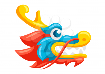 Illustration of Chinese dragon head. Mascot or tattoo. Traditional China symbol. Asian mythological animal.
